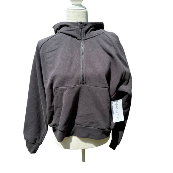 Athleta Forever Fleece 1/2 Zip Hoodie SMALL NWT BLACK - Picture 6 of 7